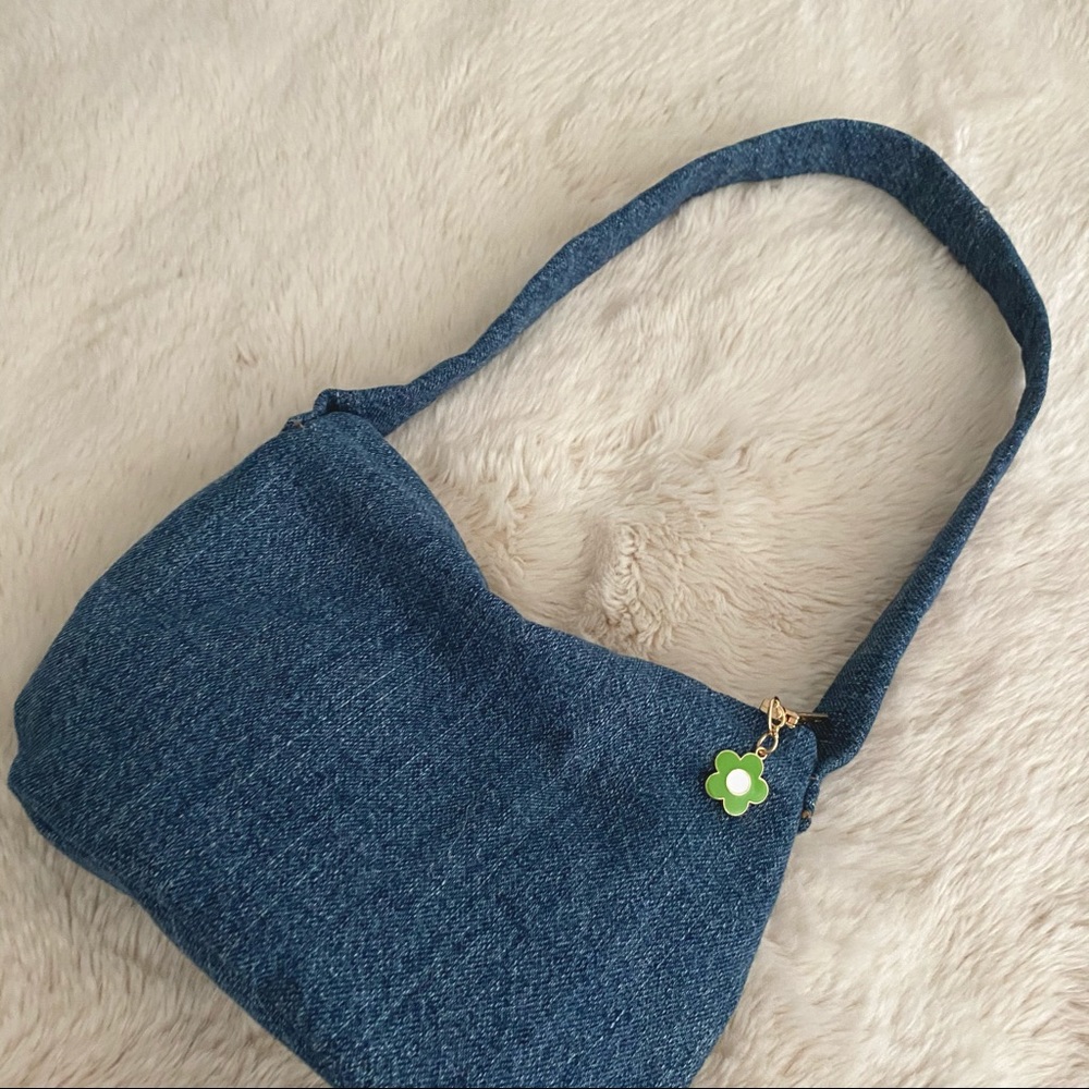 Jean Baguette Purse with Detachable Daisy Zipper